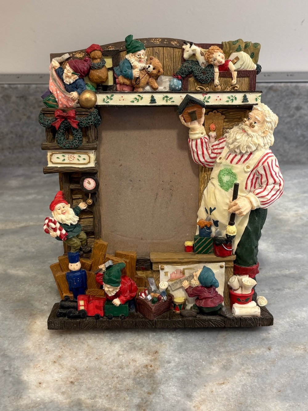 Christmas Santa Claus Elf Workshop 3D Freestanding Photo Frame Holiday Detailed